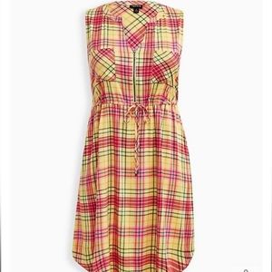 Size L: Torrid Mini Challis Zip-Front Plaid Shirt Dress